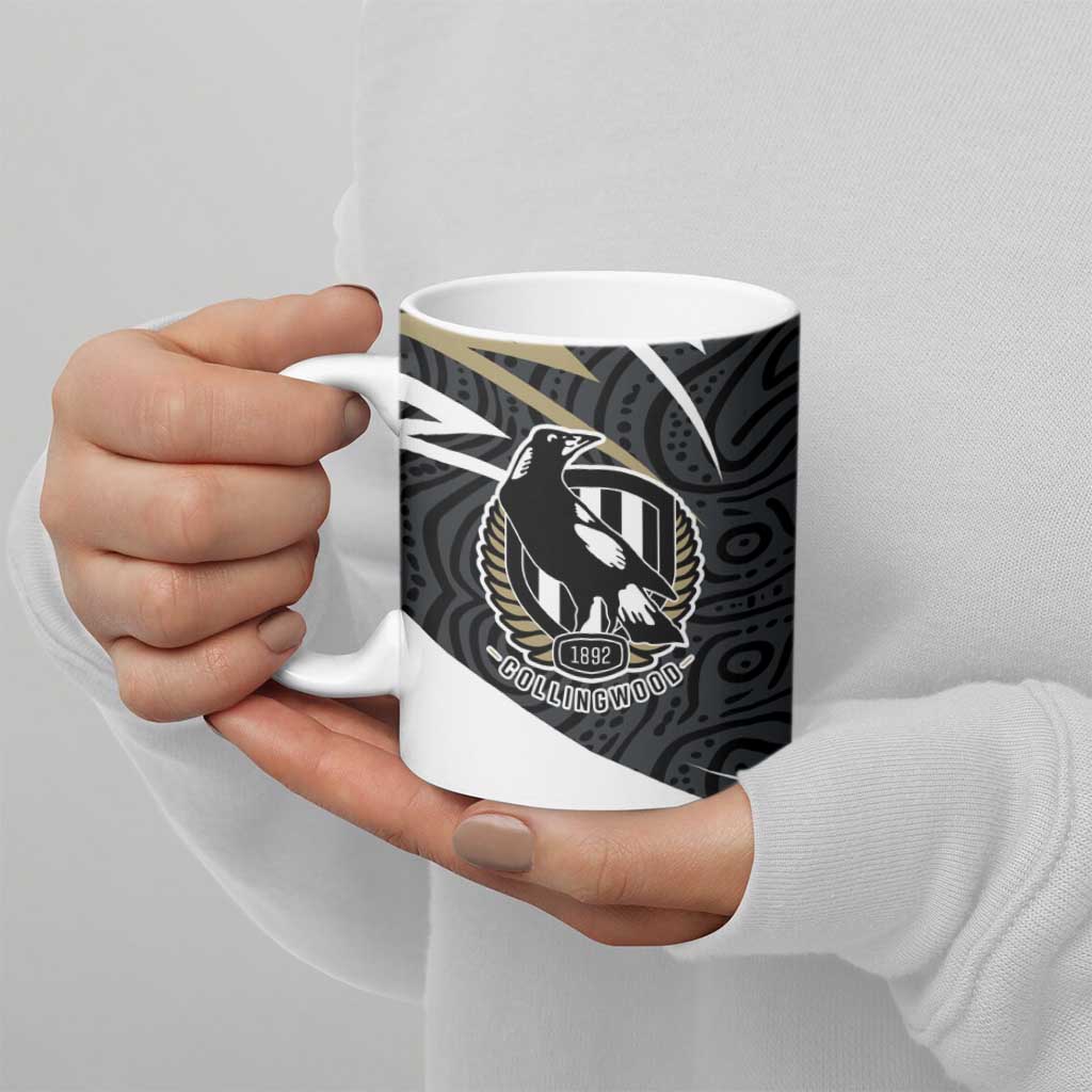 Collingwood Magpies Australian Football Ceramic Mug Iconic Bird Mascot With Indigenous Pattern Art