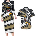 Collingwood Magpies Australian Football Couples Matching Long Sleeve Bodycon Dress and Hawaiian Shirt Iconic Bird Mascot With Indigenous Pattern Art
