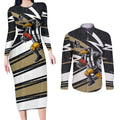 Collingwood Magpies Australian Football Couples Matching Long Sleeve Bodycon Dress and Long Sleeve Button Shirt Iconic Bird Mascot With Indigenous Pattern Art