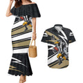 Collingwood Magpies Australian Football Couples Matching Mermaid Dress and Hawaiian Shirt Iconic Bird Mascot With Indigenous Pattern Art