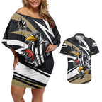 Collingwood Magpies Australian Football Couples Matching Off Shoulder Short Dress and Hawaiian Shirt Iconic Bird Mascot With Indigenous Pattern Art