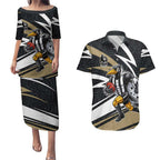 Collingwood Magpies Australian Football Couples Matching Puletasi and Hawaiian Shirt Iconic Bird Mascot With Indigenous Pattern Art