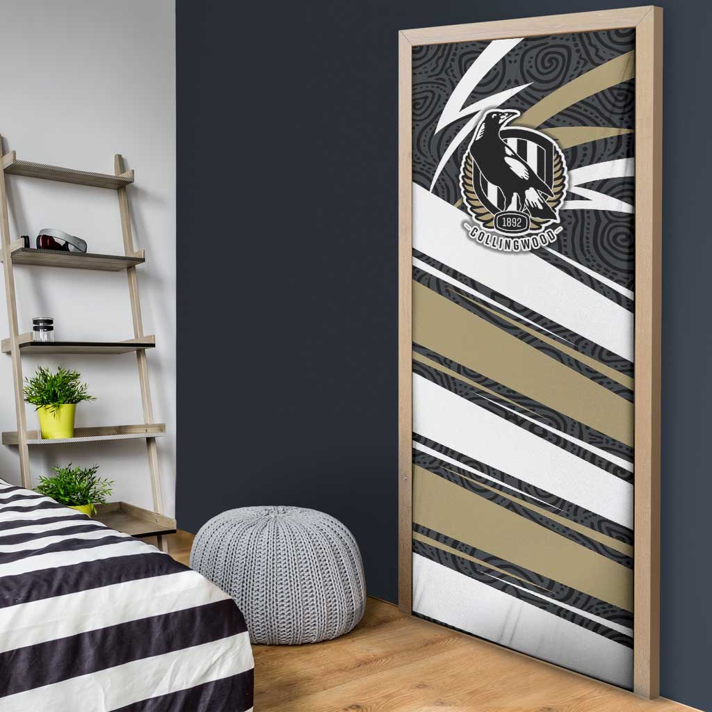 Collingwood Magpies Australian Football Door Cover Iconic Bird Mascot With Indigenous Pattern Art