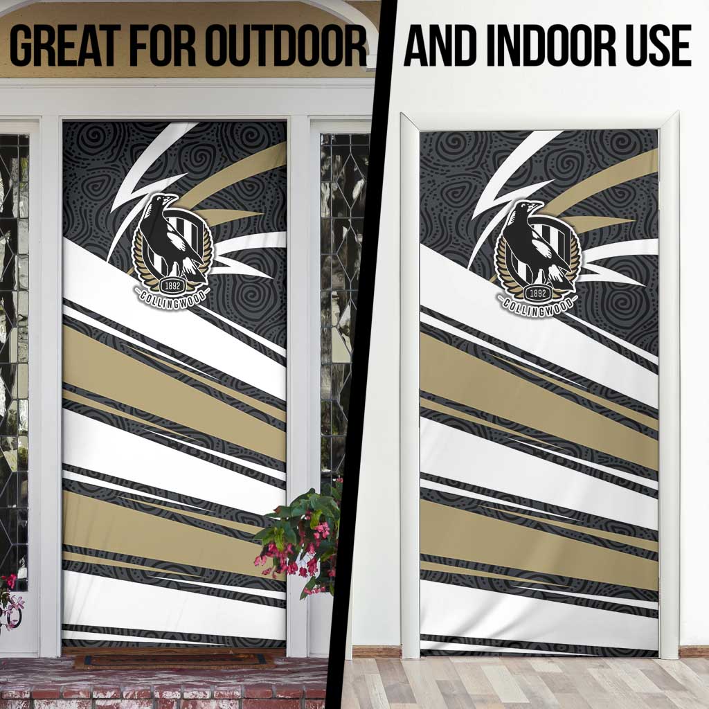 Collingwood Magpies Australian Football Door Cover Iconic Bird Mascot With Indigenous Pattern Art