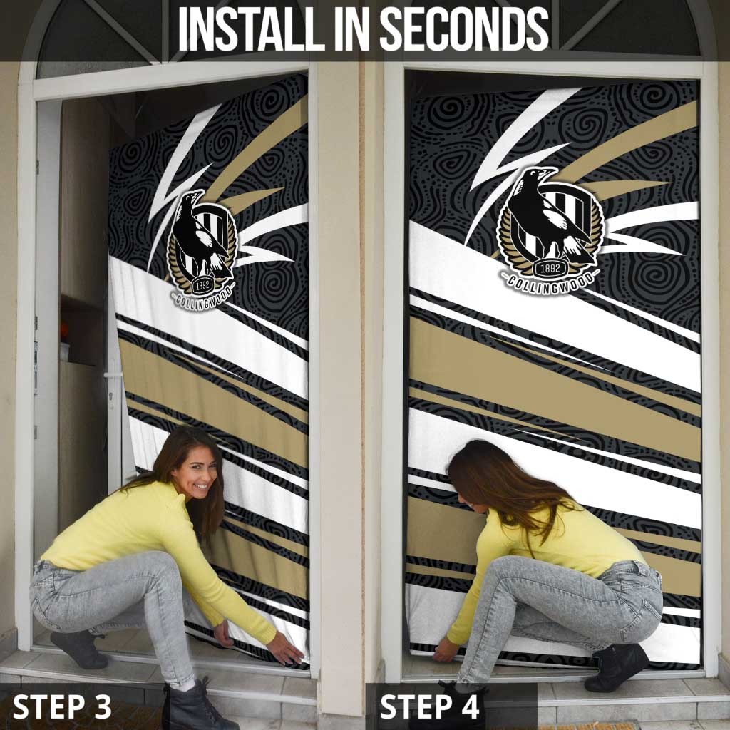 Collingwood Magpies Australian Football Door Cover Iconic Bird Mascot With Indigenous Pattern Art