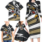 Collingwood Magpies Australian Football Family Matching Long Sleeve Bodycon Dress and Hawaiian Shirt Iconic Bird Mascot With Indigenous Pattern Art