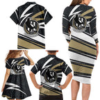 Collingwood Magpies Australian Football Family Matching Long Sleeve Bodycon Dress and Hawaiian Shirt Iconic Bird Mascot With Indigenous Pattern Art