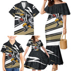 Collingwood Magpies Australian Football Family Matching Mermaid Dress and Hawaiian Shirt Iconic Bird Mascot With Indigenous Pattern Art