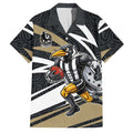 Collingwood Magpies Australian Football Family Matching Off The Shoulder Long Sleeve Dress and Hawaiian Shirt Iconic Bird Mascot With Indigenous Pattern Art