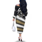 Collingwood Magpies Australian Football Family Matching Off The Shoulder Long Sleeve Dress and Hawaiian Shirt Iconic Bird Mascot With Indigenous Pattern Art