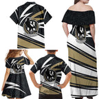 Collingwood Magpies Australian Football Family Matching Off Shoulder Maxi Dress and Hawaiian Shirt Iconic Bird Mascot With Indigenous Pattern Art