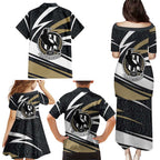 Collingwood Magpies Australian Football Family Matching Puletasi and Hawaiian Shirt Iconic Bird Mascot With Indigenous Pattern Art