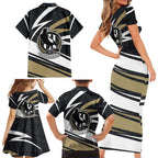 Collingwood Magpies Australian Football Family Matching Short Sleeve Bodycon Dress and Hawaiian Shirt Iconic Bird Mascot With Indigenous Pattern Art
