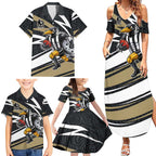 Collingwood Magpies Australian Football Family Matching Summer Maxi Dress and Hawaiian Shirt Iconic Bird Mascot With Indigenous Pattern Art