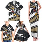 Collingwood Magpies Australian Football Family Matching Tank Maxi Dress and Hawaiian Shirt Iconic Bird Mascot With Indigenous Pattern Art