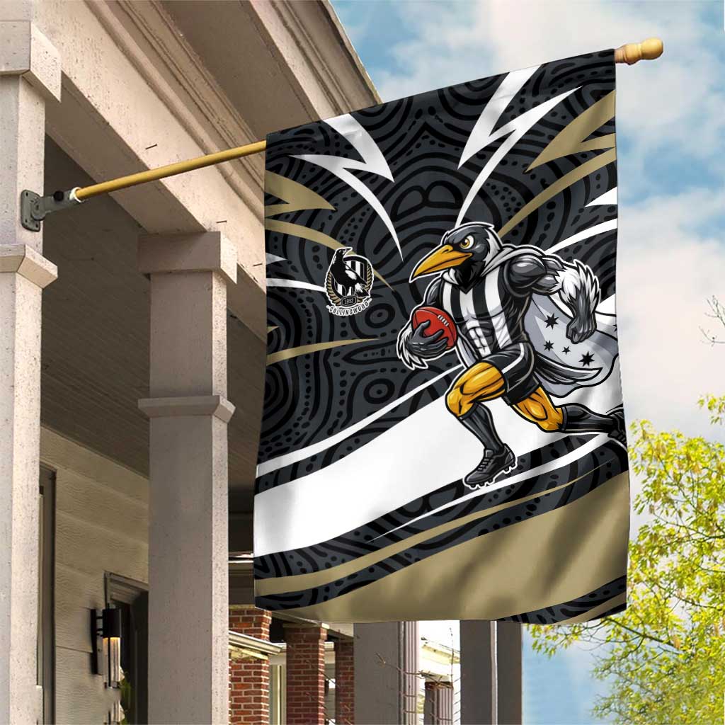 Collingwood Magpies Australian Football Garden Flag Iconic Bird Mascot With Indigenous Pattern Art