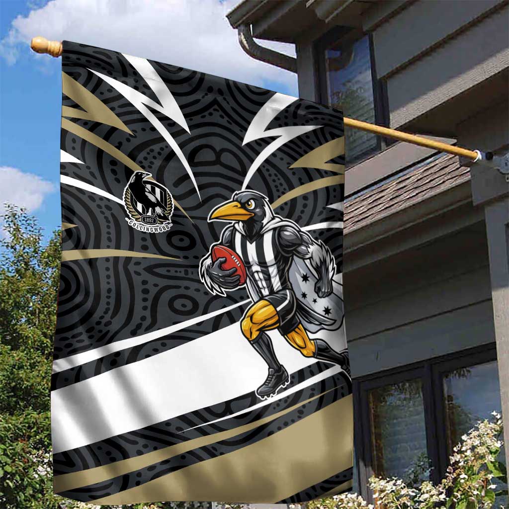 Collingwood Magpies Australian Football Garden Flag Iconic Bird Mascot With Indigenous Pattern Art