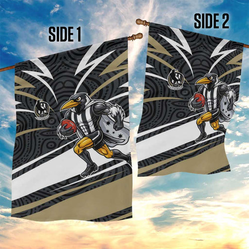 Collingwood Magpies Australian Football Garden Flag Iconic Bird Mascot With Indigenous Pattern Art