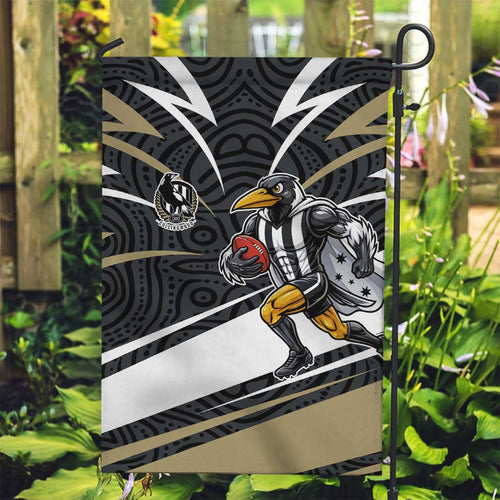 Collingwood Magpies Australian Football Garden Flag Iconic Bird Mascot With Indigenous Pattern Art