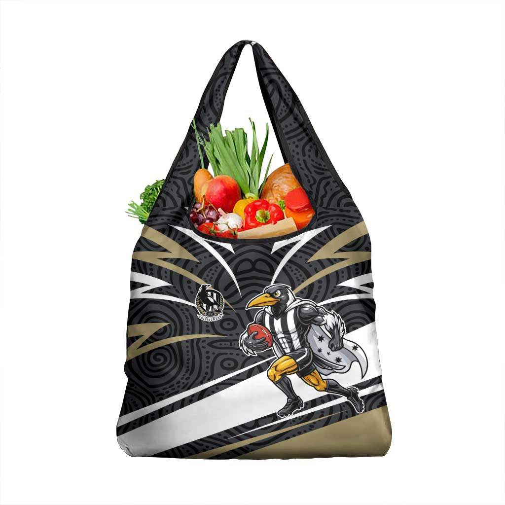 Collingwood Magpies Australian Football Grocery Bag Iconic Bird Mascot With Indigenous Pattern Art