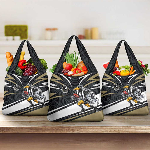 Collingwood Magpies Australian Football Grocery Bag Iconic Bird Mascot With Indigenous Pattern Art