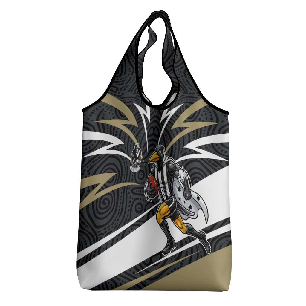 Collingwood Magpies Australian Football Grocery Bag Iconic Bird Mascot With Indigenous Pattern Art