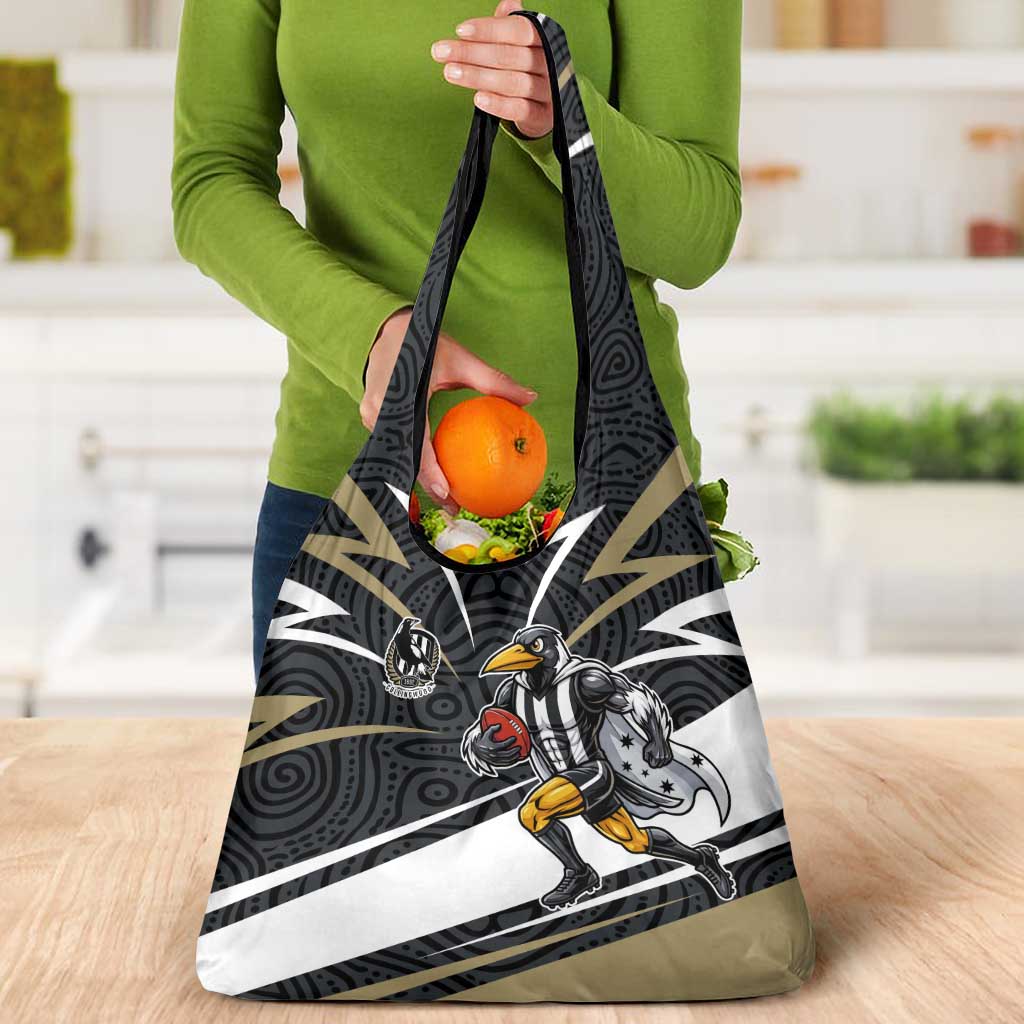 Collingwood Magpies Australian Football Grocery Bag Iconic Bird Mascot With Indigenous Pattern Art
