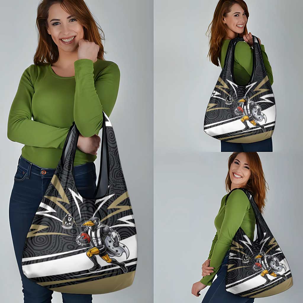 Collingwood Magpies Australian Football Grocery Bag Iconic Bird Mascot With Indigenous Pattern Art