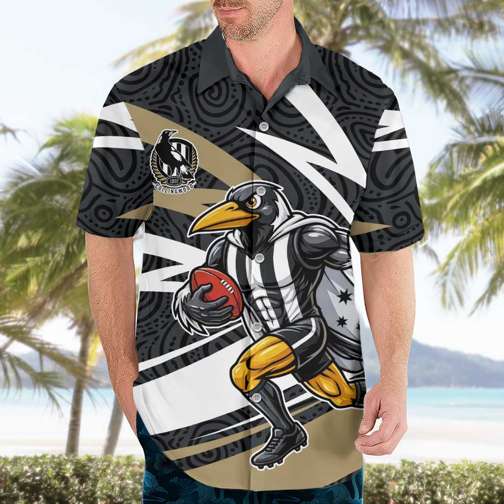 Collingwood Magpies Australian Football Hawaiian Shirt Iconic Bird Mascot With Indigenous Pattern Art