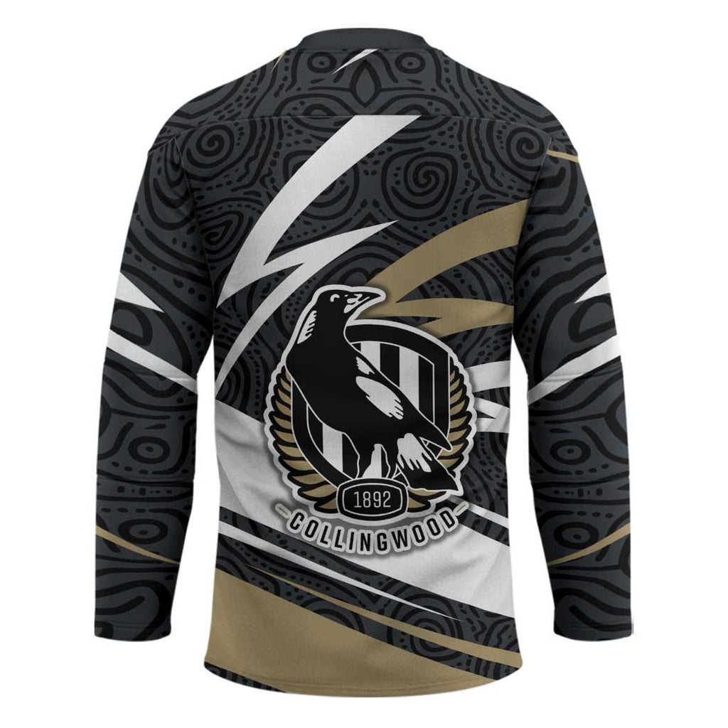 Collingwood Magpies Australian Football Hockey Jersey Iconic Bird Mascot With Indigenous Pattern Art