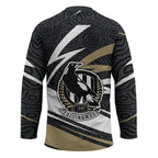 Collingwood Magpies Australian Football Hockey Jersey Iconic Bird Mascot With Indigenous Pattern Art