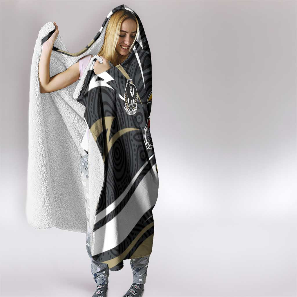 Collingwood Magpies Australian Football Hooded Blanket Iconic Bird Mascot With Indigenous Pattern Art