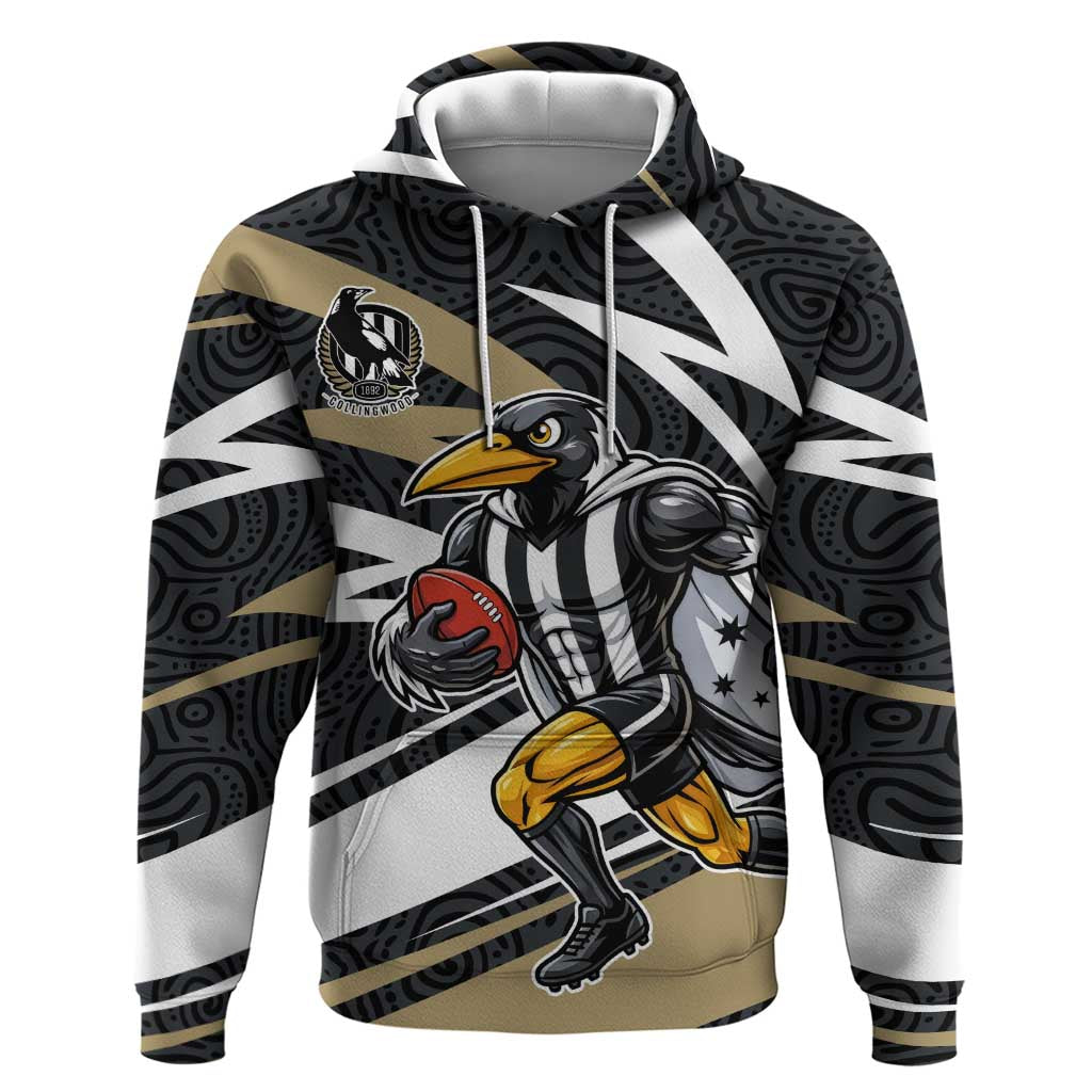 Collingwood Magpies Australian Football Hoodie Iconic Bird Mascot With Indigenous Pattern Art