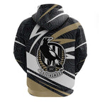 Collingwood Magpies Australian Football Hoodie Iconic Bird Mascot With Indigenous Pattern Art
