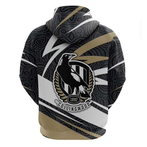 Collingwood Magpies Australian Football Hoodie Iconic Bird Mascot With Indigenous Pattern Art