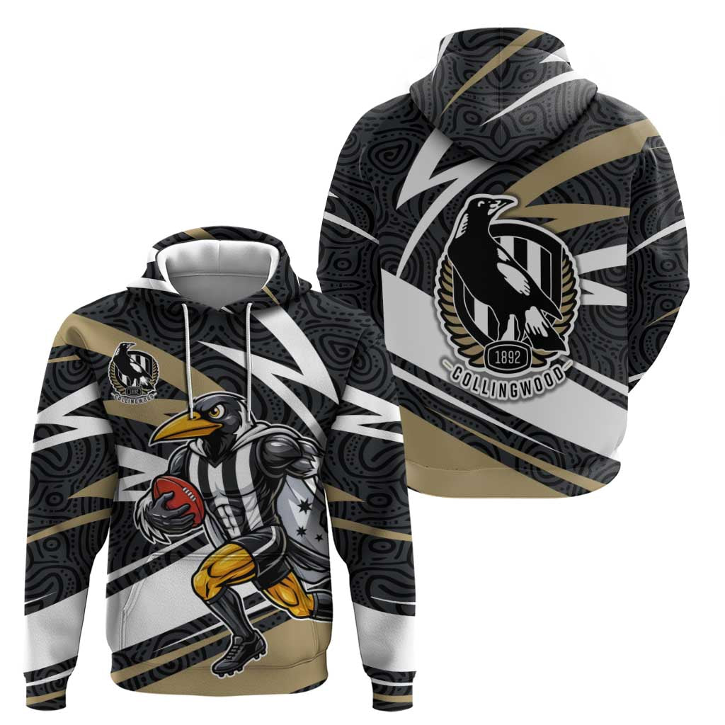 Collingwood Magpies Australian Football Hoodie Iconic Bird Mascot With Indigenous Pattern Art