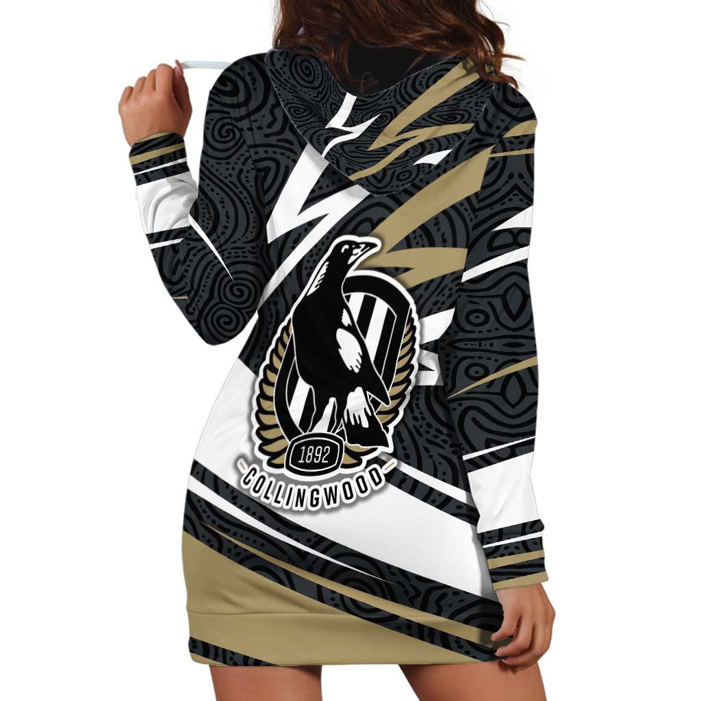 Collingwood Magpies Australian Football Hoodie Dress Iconic Bird Mascot With Indigenous Pattern Art