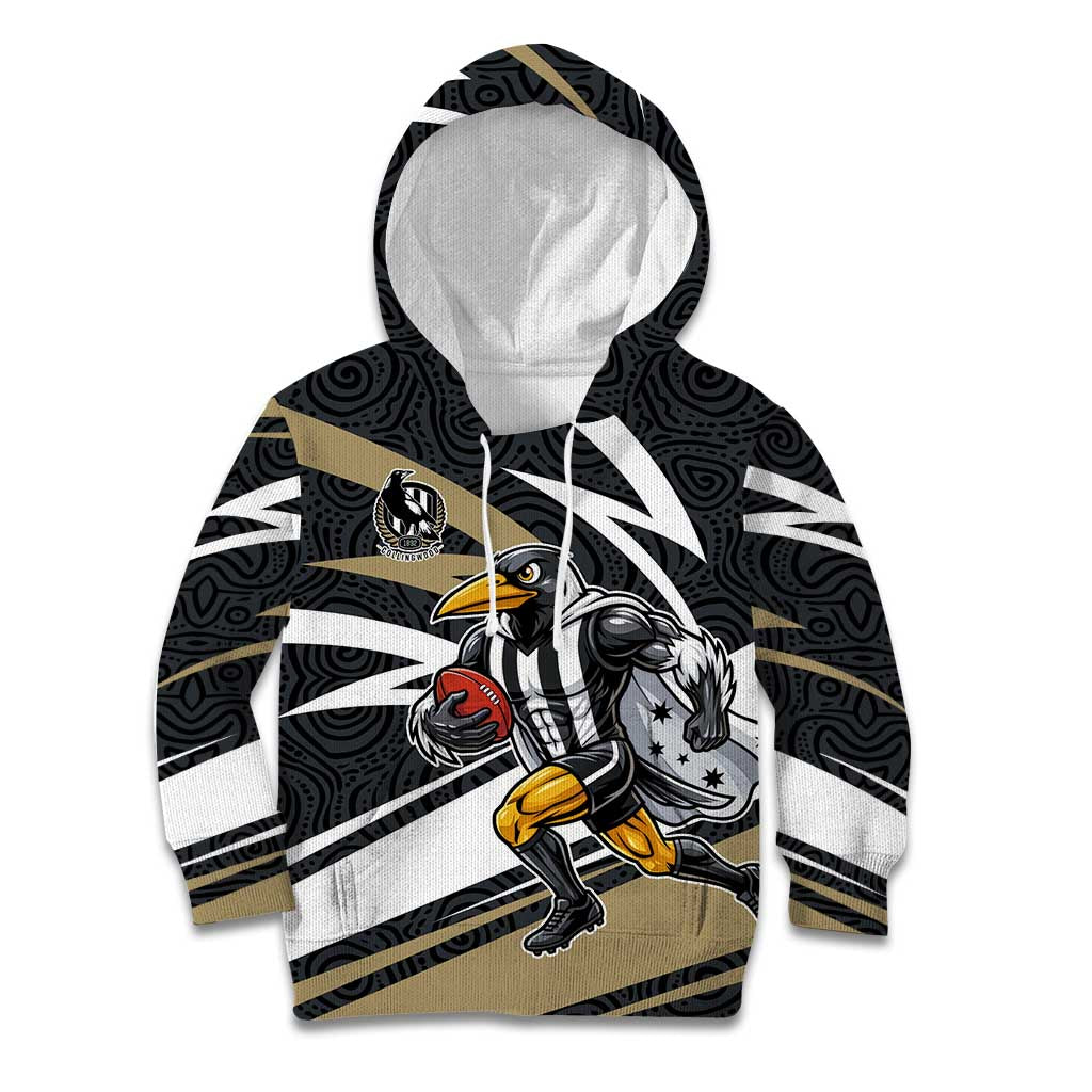 Collingwood Magpies Australian Football Kid Hoodie Iconic Bird Mascot With Indigenous Pattern Art