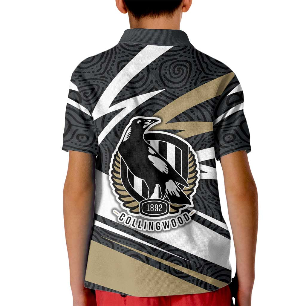 Collingwood Magpies Australian Football Kid Polo Shirt Iconic Bird Mascot With Indigenous Pattern Art