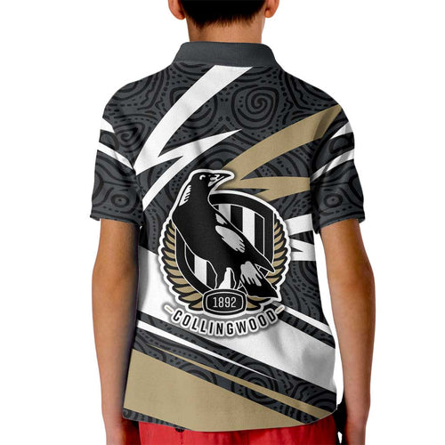 Collingwood Magpies Australian Football Kid Polo Shirt Iconic Bird Mascot With Indigenous Pattern Art