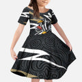 Collingwood Magpies Australian Football Kid Short Sleeve Dress Iconic Bird Mascot With Indigenous Pattern Art