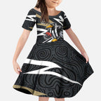 Collingwood Magpies Australian Football Kid Short Sleeve Dress Iconic Bird Mascot With Indigenous Pattern Art