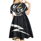 Collingwood Magpies Australian Football Kid Short Sleeve Dress Iconic Bird Mascot With Indigenous Pattern Art