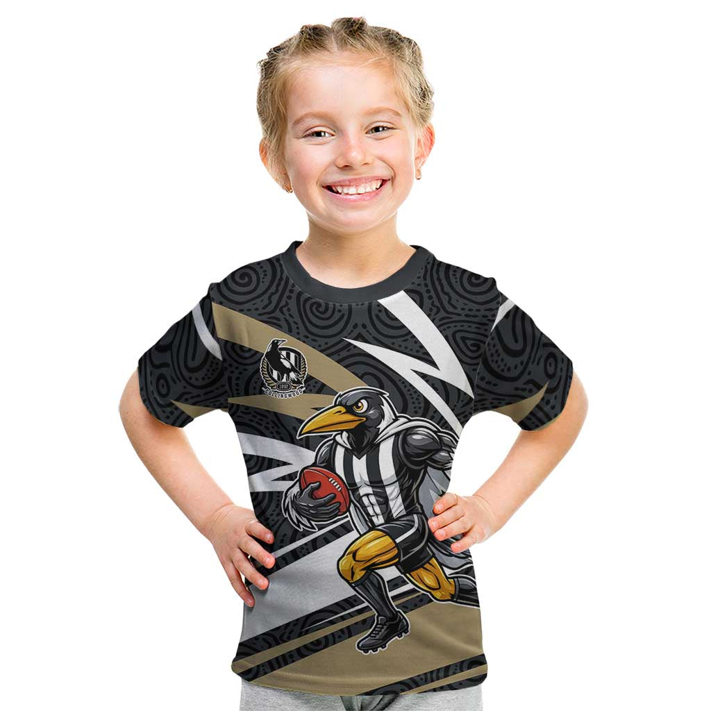 Collingwood Magpies Australian Football Kid T Shirt Iconic Bird Mascot With Indigenous Pattern Art