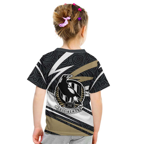 Collingwood Magpies Australian Football Kid T Shirt Iconic Bird Mascot With Indigenous Pattern Art