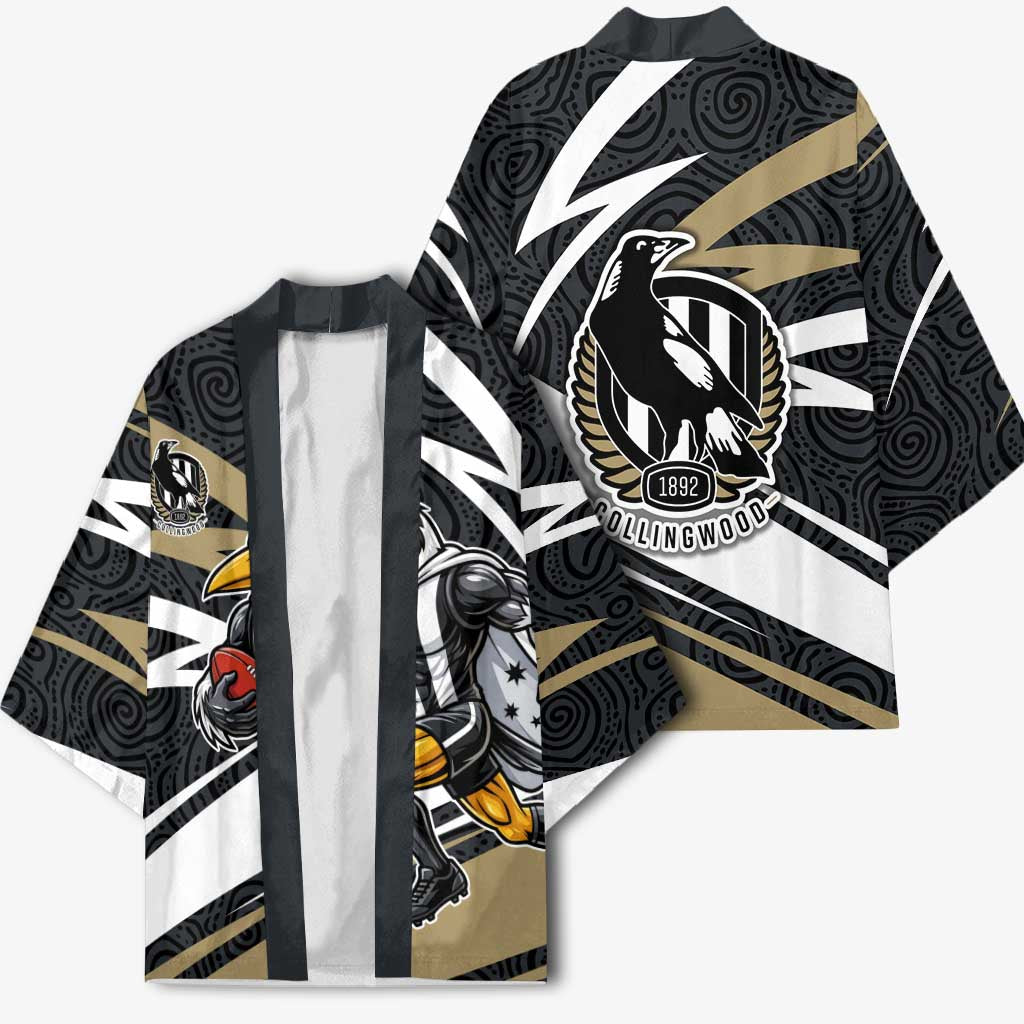 Collingwood Magpies Australian Football Kimono Iconic Bird Mascot With Indigenous Pattern Art