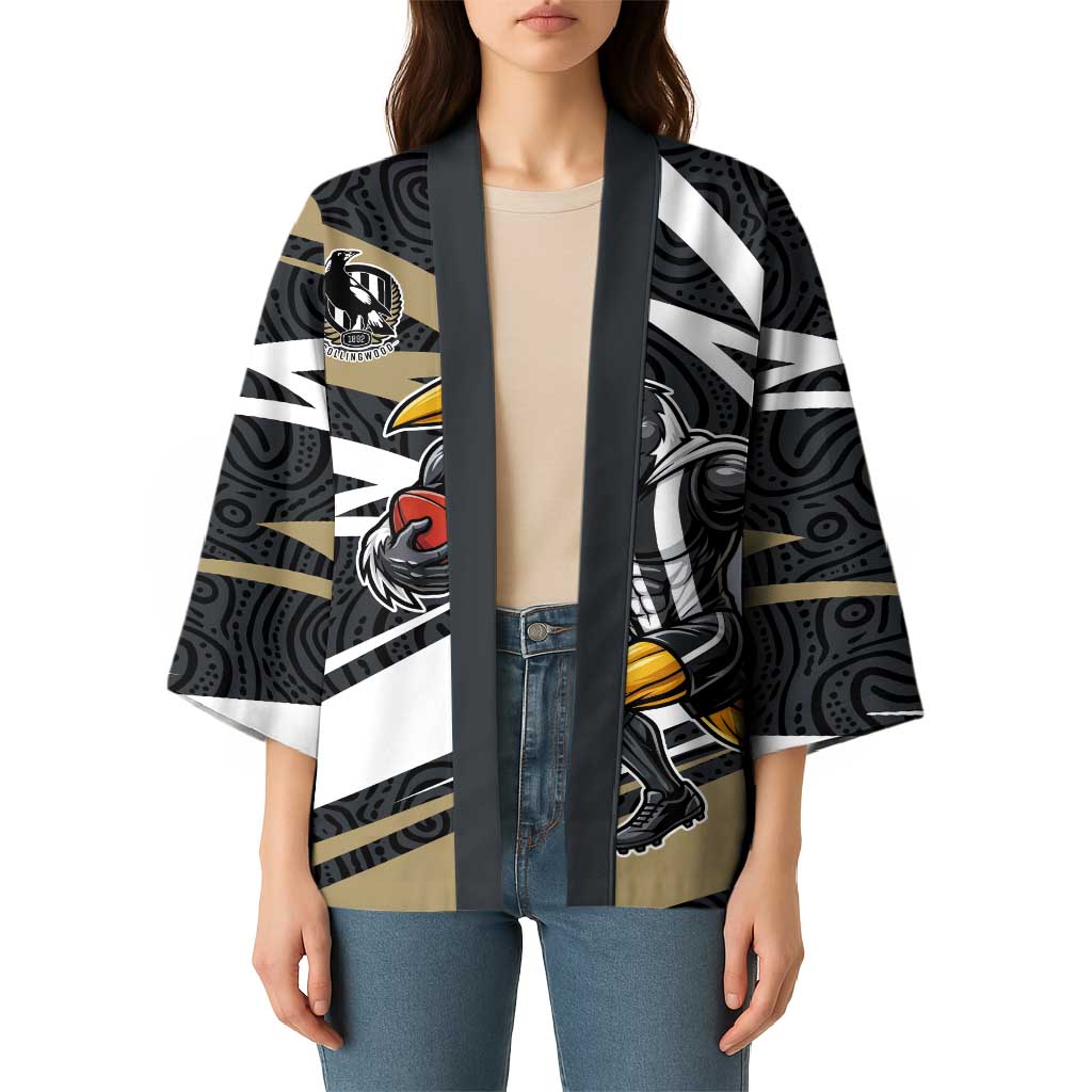Collingwood Magpies Australian Football Kimono Iconic Bird Mascot With Indigenous Pattern Art