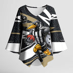 Collingwood Magpies Australian Football Kimono Sleeve Blouse Iconic Bird Mascot With Indigenous Pattern Art