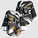 Collingwood Magpies Australian Football Kimono Sleeve Blouse Iconic Bird Mascot With Indigenous Pattern Art