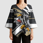 Collingwood Magpies Australian Football Kimono Sleeve Blouse Iconic Bird Mascot With Indigenous Pattern Art
